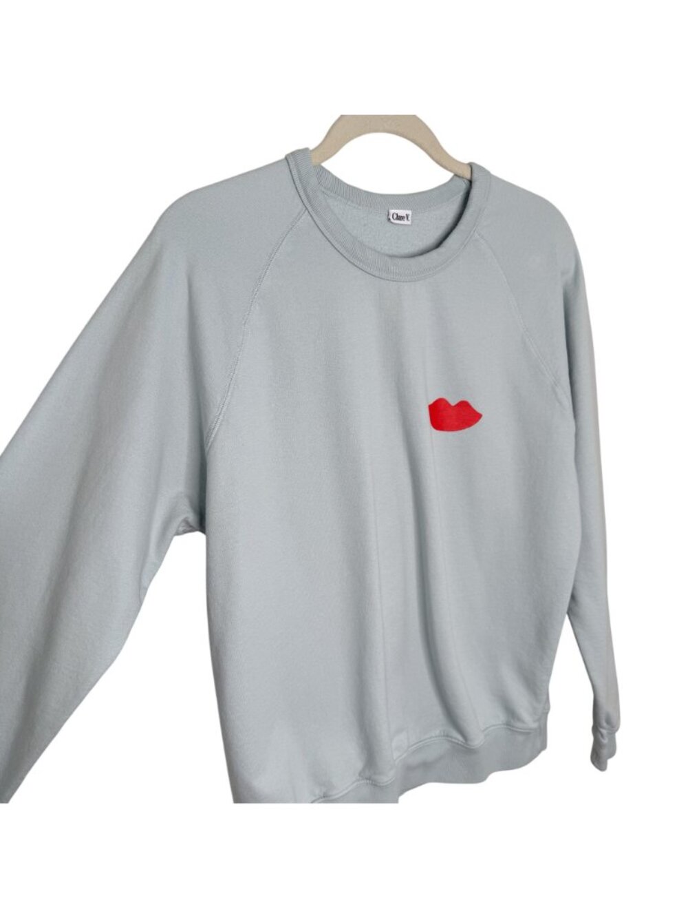 Clare V. Pale Blue w/ Poppy Lips Sweatshirt, M - Picture 3 of 9